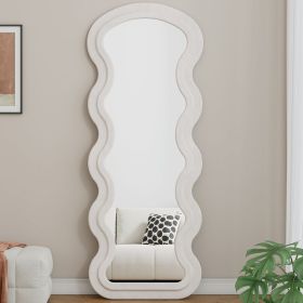 Flannel Full Length Wave Floor Mirror for Bedroom living room Hanging or Against The Wall(white)