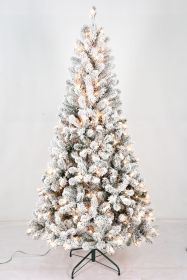 5FT Pre-Lit Flocked Christmas Tree with 150 Warm White Lights, Full White Christmas Tree with Premium PVC Branches,Realistic Snowy Look