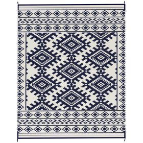Reversible Outdoor Rug, Waterproof Plastic Straw With Carry Bag, 8 X 10, Blue  White Rhombus Border (Color: Blue)