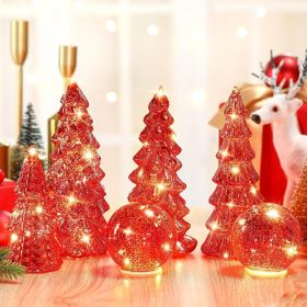 6 Pcs Mercury Glass Christmas Tree for Tabletop Light up Figurine Christmas Tree Mercury Cracked Glass Globe with Light for Xmas Decor Home Party (Color: Red)