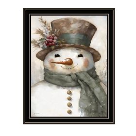 Trendy Decor 4U Old World Frosty The Snowman Black Framed Wall Art for Living Room, Holiday Wall Art Print for Home Decor (Color: as Pic)