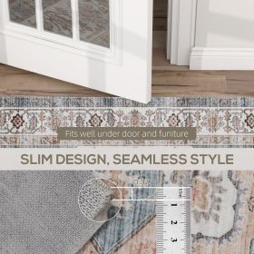 5x7 Area Rug, Vintage Machine Washable Rug, Non-Slip Carpet For Living Room, Bedroom, Dining Room, Brown & Light Blue (Color: Blue)